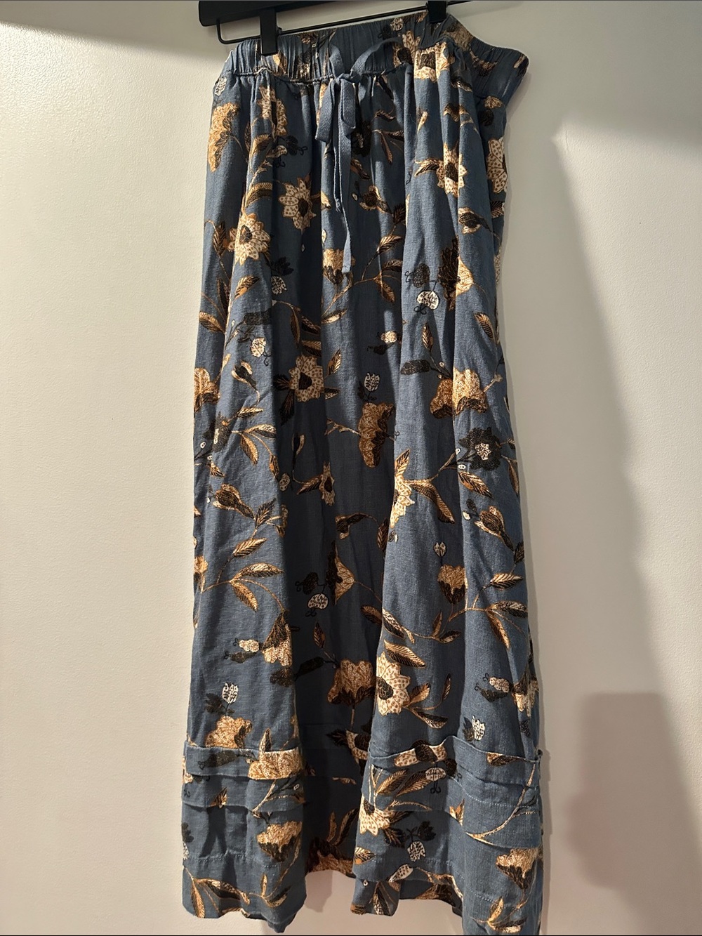 Wonderly Slate Blue Floral Print Maxi Skirt